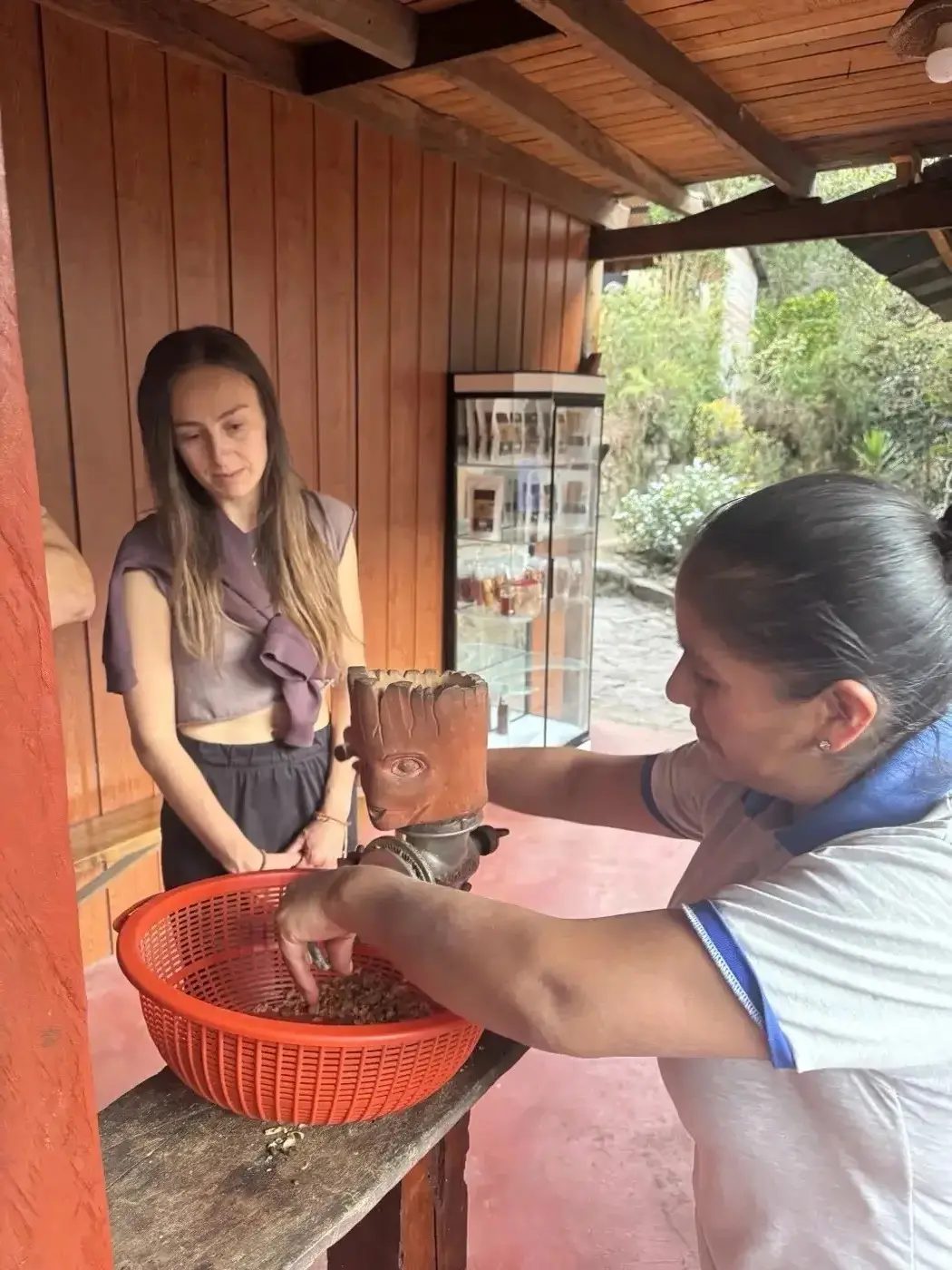 Grinding coffee on the farm