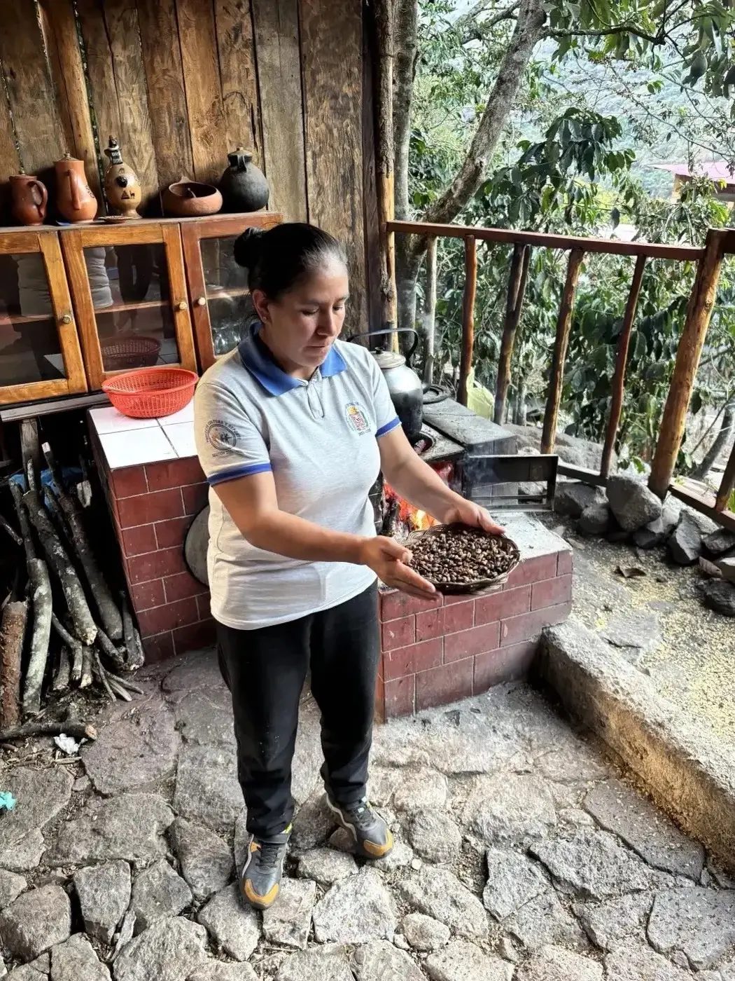 Freshly roasted coffee on the tray
